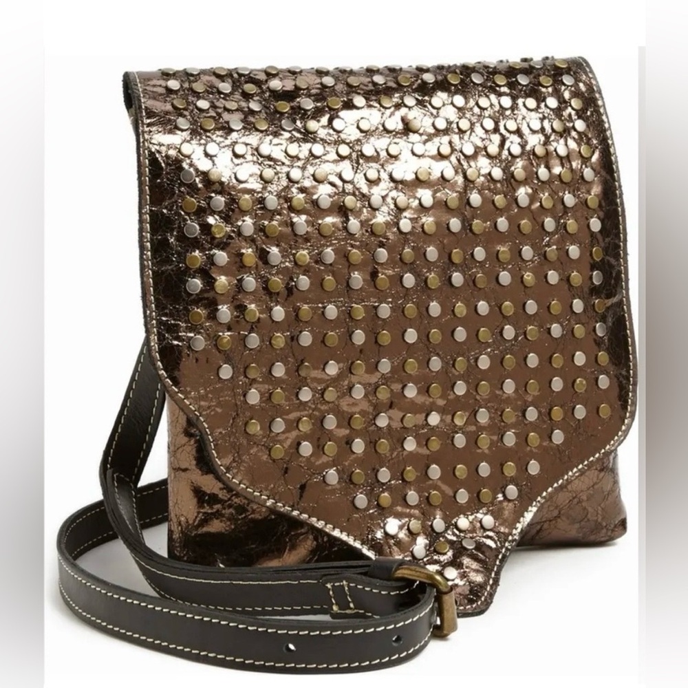 Patricia Nash Studded Metallic Bronze Italian Leather Crossbody Bag - Picture 2 of 13